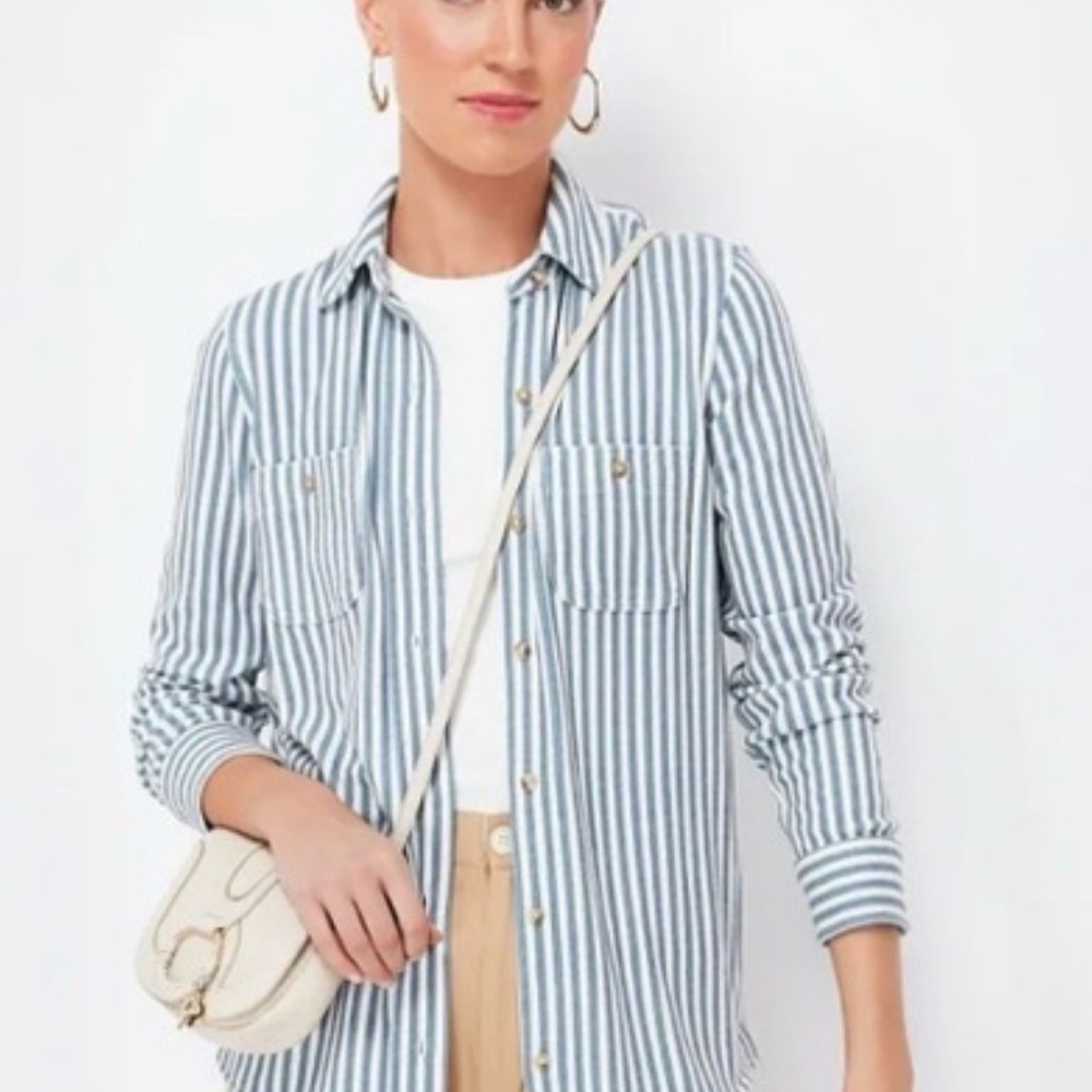 Faherty Blue and White Striped Button-Up Legend Shirt